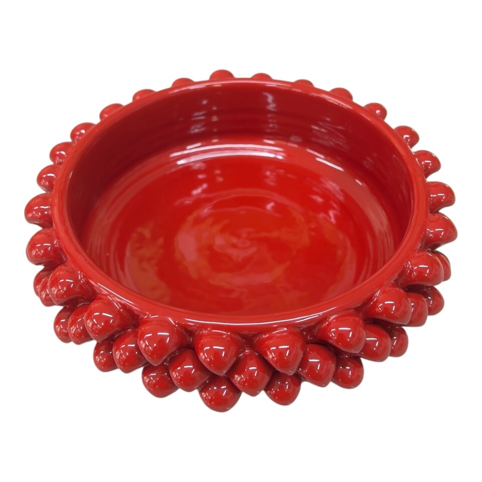 Svuota tasche a pigna in ceramica siciliana decoro rosso fuoco Produzione artigianale di Santo Stefano di Camastra Diametro 17cm