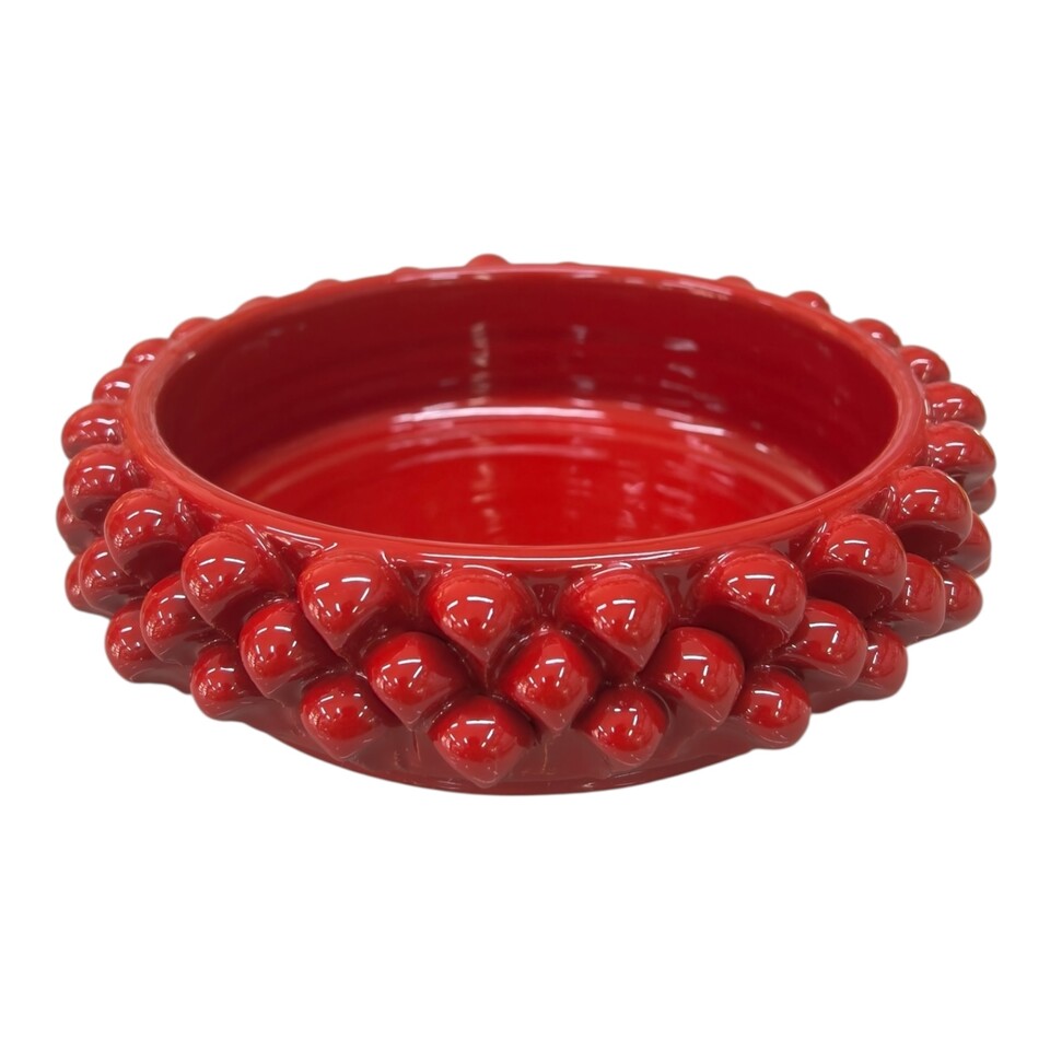 Svuota tasche a pigna in ceramica siciliana decoro rosso fuoco Produzione artigianale di Santo Stefano di Camastra Diametro 17cm