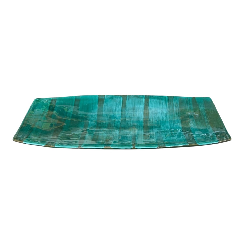 Piatto sushi in ceramica siciliana decoro verde acqua Produzione artigianale di Santo Stefano di Camastra Lunghezza 39cm