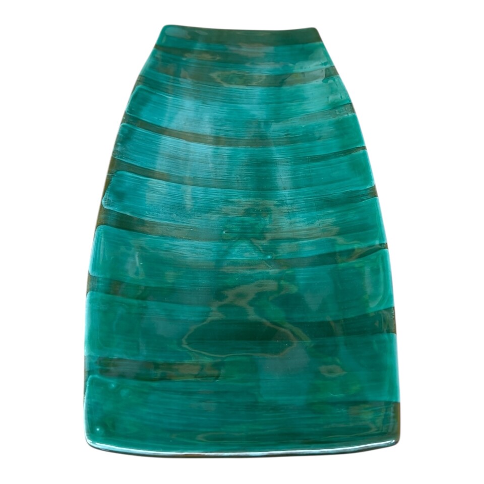 Piatto sushi in ceramica siciliana decoro verde acqua Produzione artigianale di Santo Stefano di Camastra Lunghezza 39cm