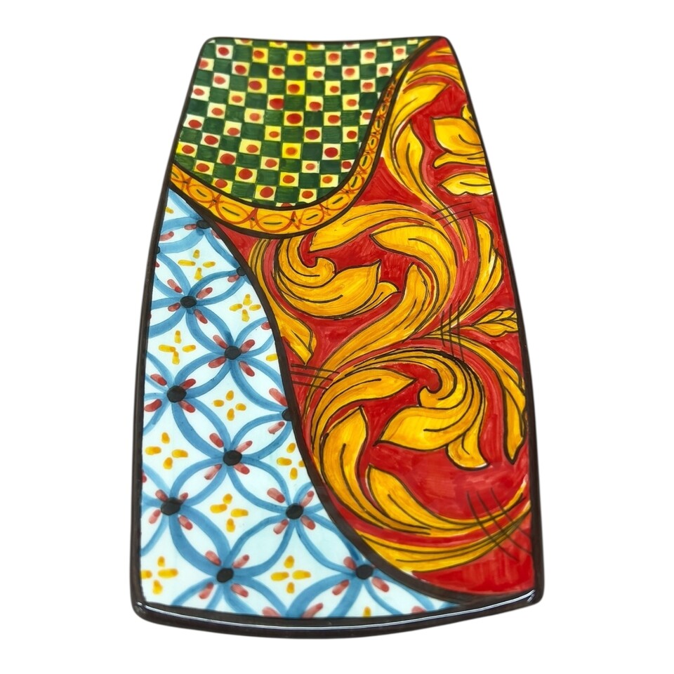 Piatto sushi in ceramica siciliana decoro Sicilian Folk Produzione artigianale di Catania lunghezza 20cm