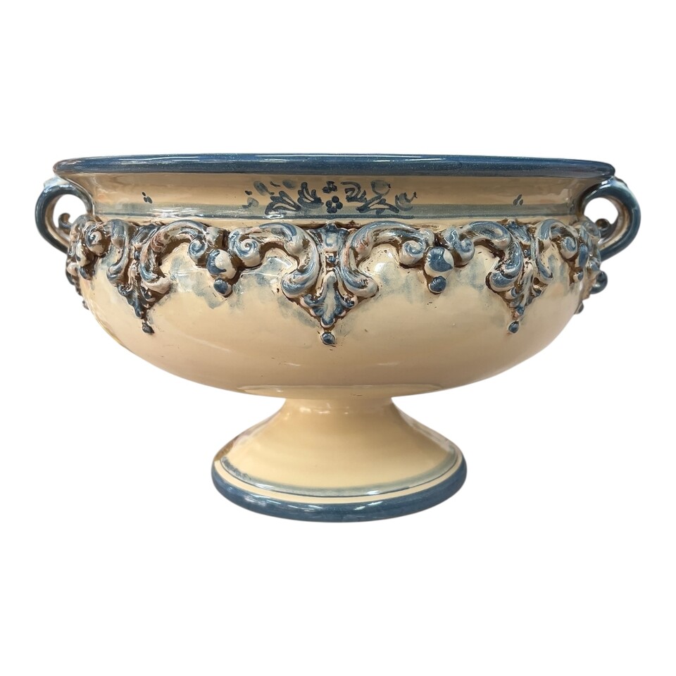 Centrotavola alzata in ceramica siciliana decoro blu antico Produzione artigianale di Caltagirone Diametro 30cm