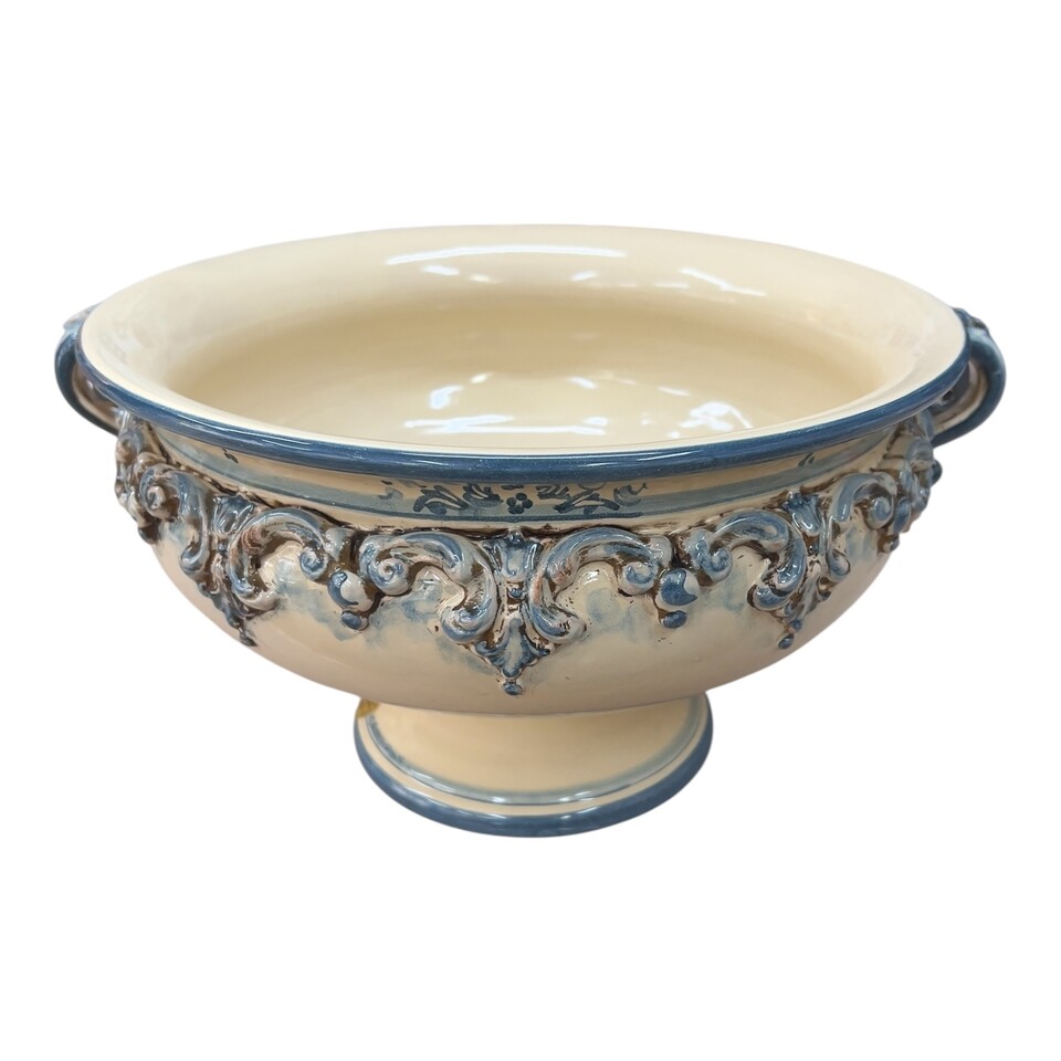 Centrotavola alzata in ceramica siciliana decoro blu antico Produzione artigianale di Caltagirone Diametro 30cm