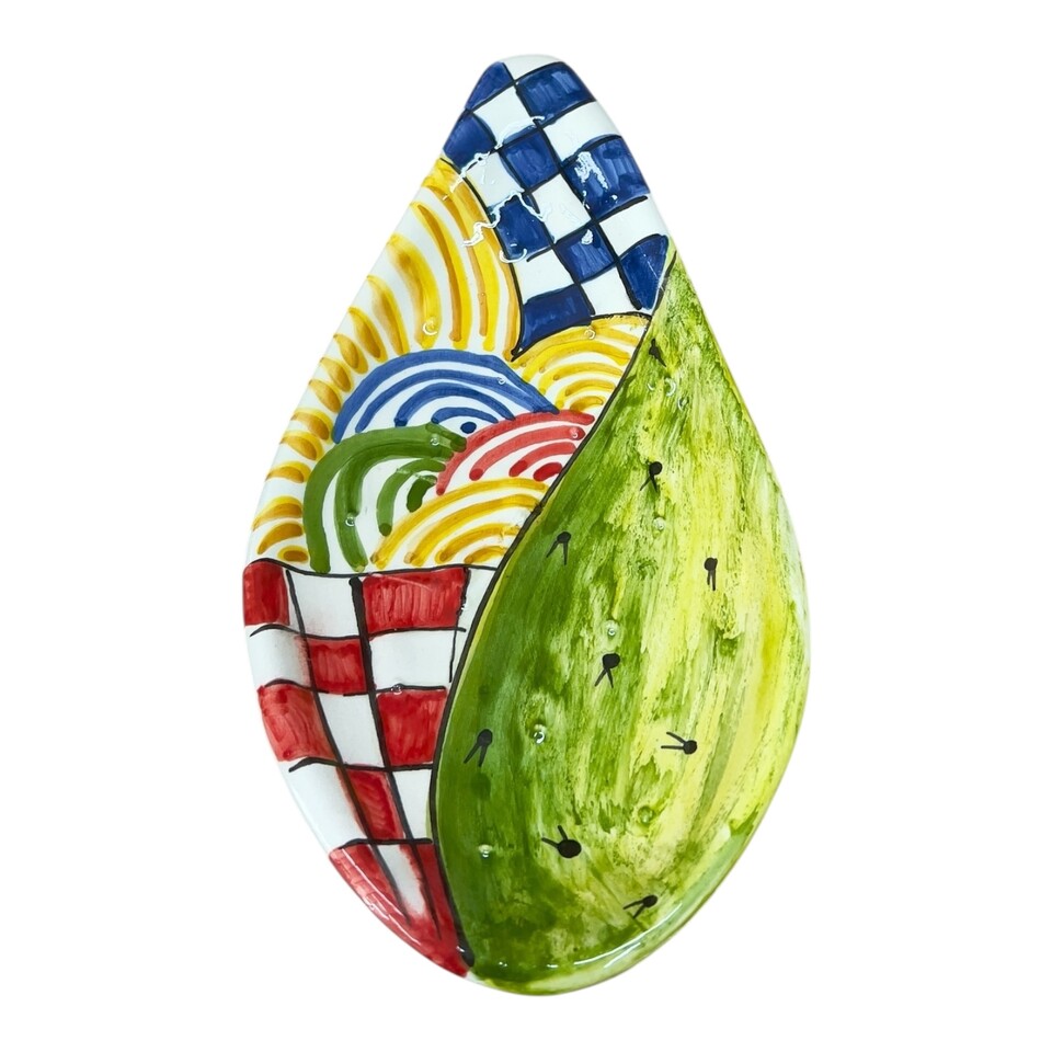 Svuota tasche pala fico d’india in ceramica siciliana decoro carretto Produzione artigianale di Santo Stefano di Camastra Lunghezza 22cm