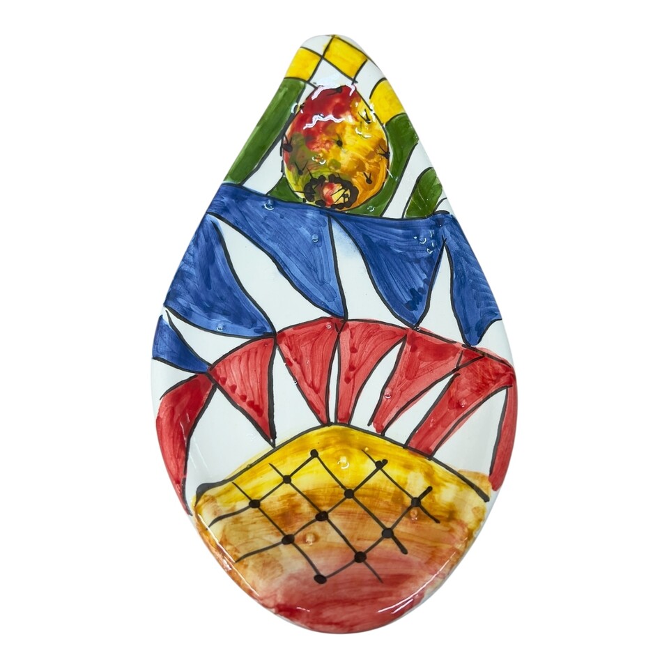 Svuota tasche pala fico d’india in ceramica siciliana decoro carretto Produzione artigianale di Santo Stefano di Camastra Lunghezza 22cm