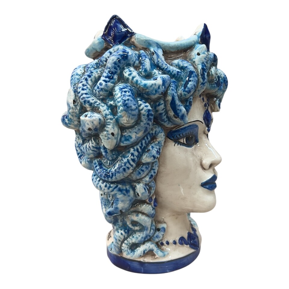 Testa di moro collezione I Miti modello medusa decoro blu antico Produzione artigianale di Caltagirone h.20cm
