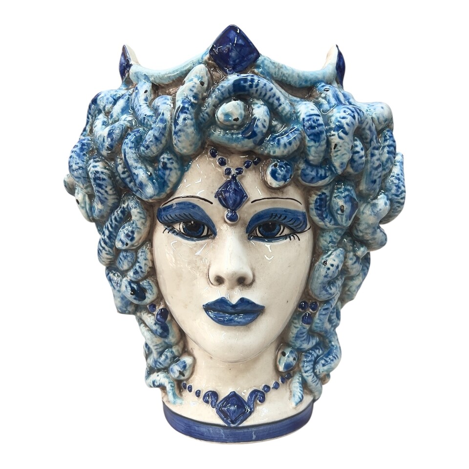 Testa di moro collezione I Miti modello medusa decoro blu antico Produzione artigianale di Caltagirone h.20cm