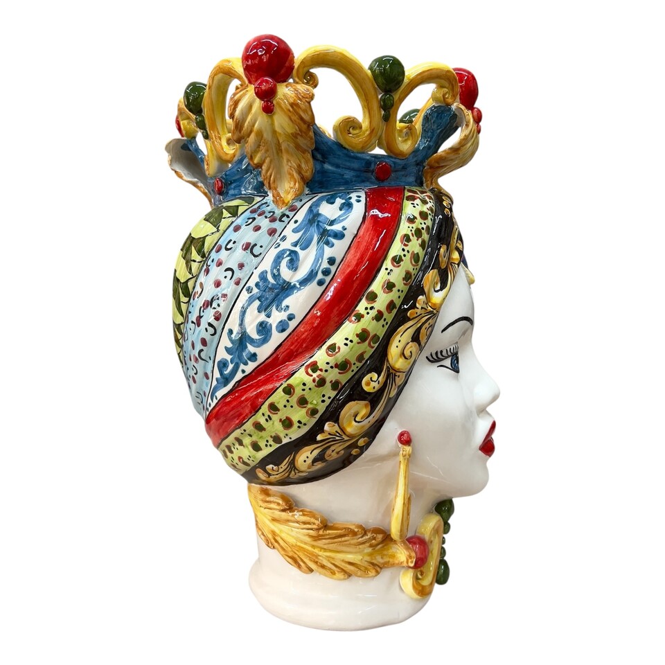 Teste di Moro Diana in ceramica siciliana decoro carretto Produzione artigianale di Caltagirone h.40cm