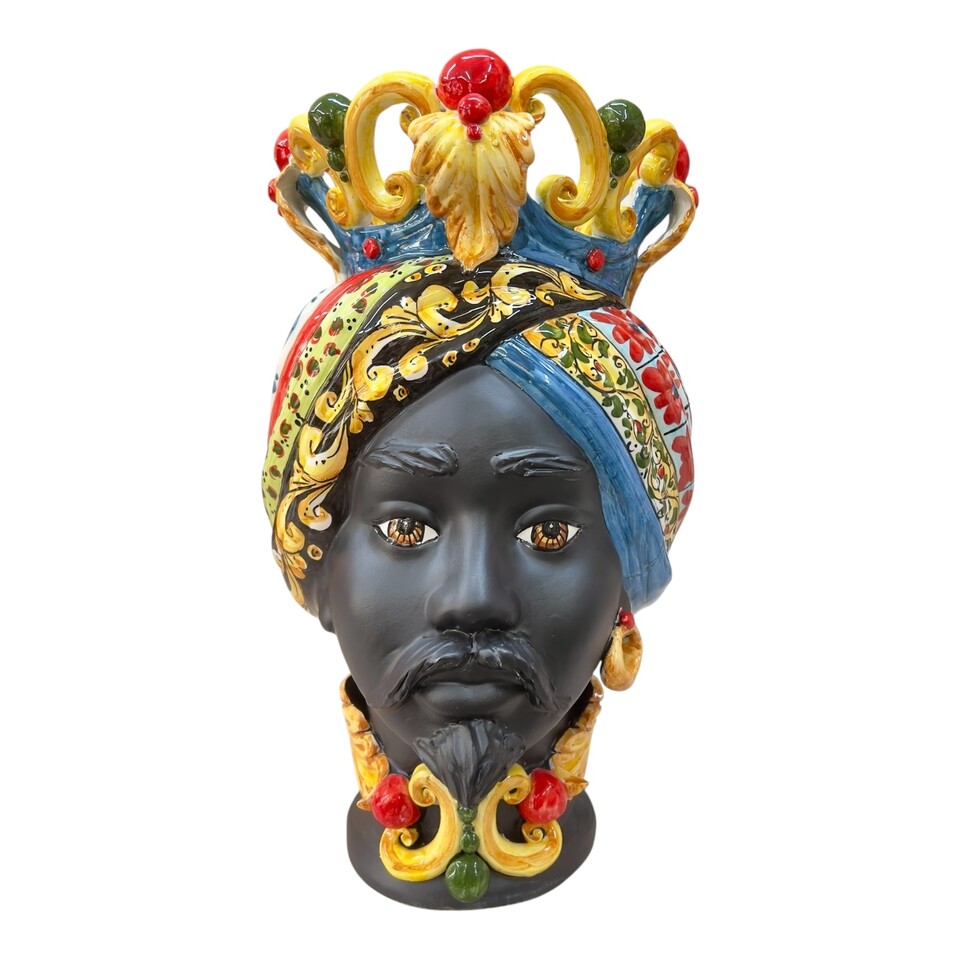 Teste di Moro Diana in ceramica siciliana decoro carretto Produzione artigianale di Caltagirone h.40cm