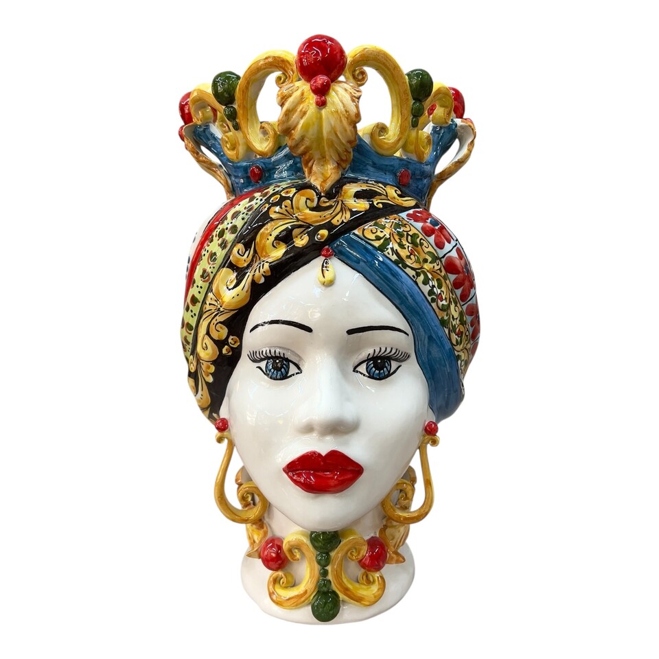 Teste di Moro Diana in ceramica siciliana decoro carretto Produzione artigianale di Caltagirone h.40cm