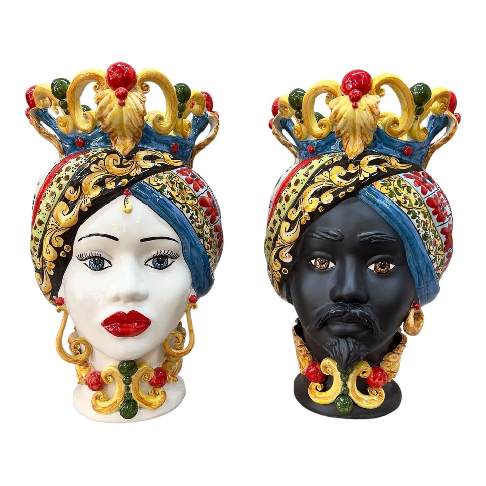Teste di Moro Diana in ceramica siciliana decoro carretto Produzione artigianale di Caltagirone h.40cm