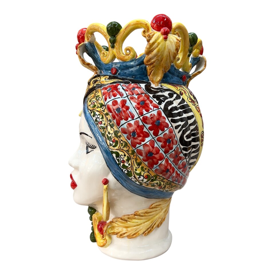 Teste di Moro Diana in ceramica siciliana decoro carretto Produzione artigianale di Caltagirone h.40cm