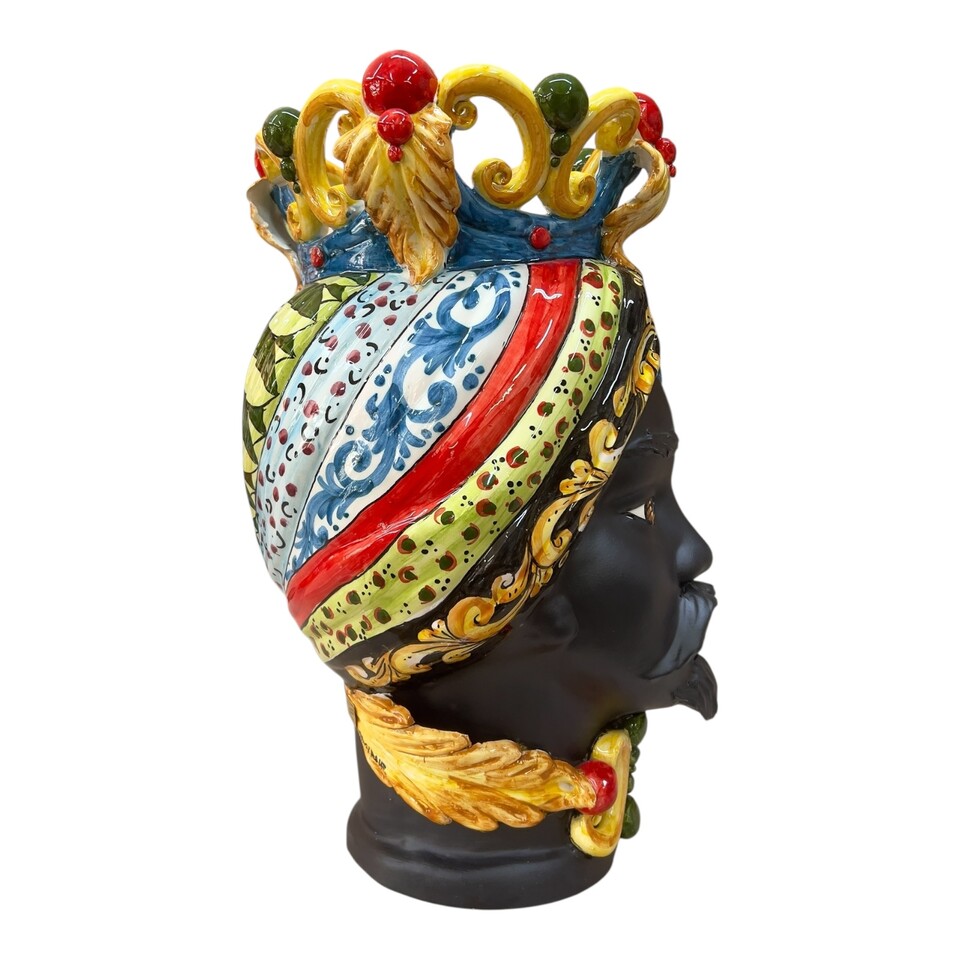 Teste di Moro Diana in ceramica siciliana decoro carretto Produzione artigianale di Caltagirone h.40cm