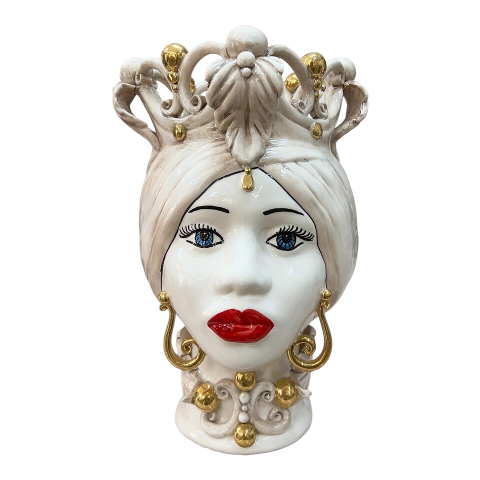 Testa di Moro Diana in ceramica siciliana decoro fumé con dettagli in oro Produzione artigianale di Caltagirone h.30cm