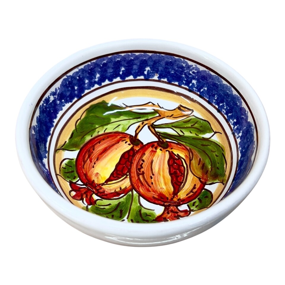 Ciotolina antipastiera in ceramica siciliana decoro spugnato con melograni Produzione artigianale di Santo Stefano di Camastra Diametro 12cm