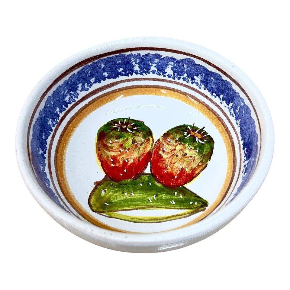 Ciotolina antipastiera in ceramica siciliana decoro spugnato con fichi d’india Produzione artigianale di Santo Stefano di Camastra Diametro 12cm