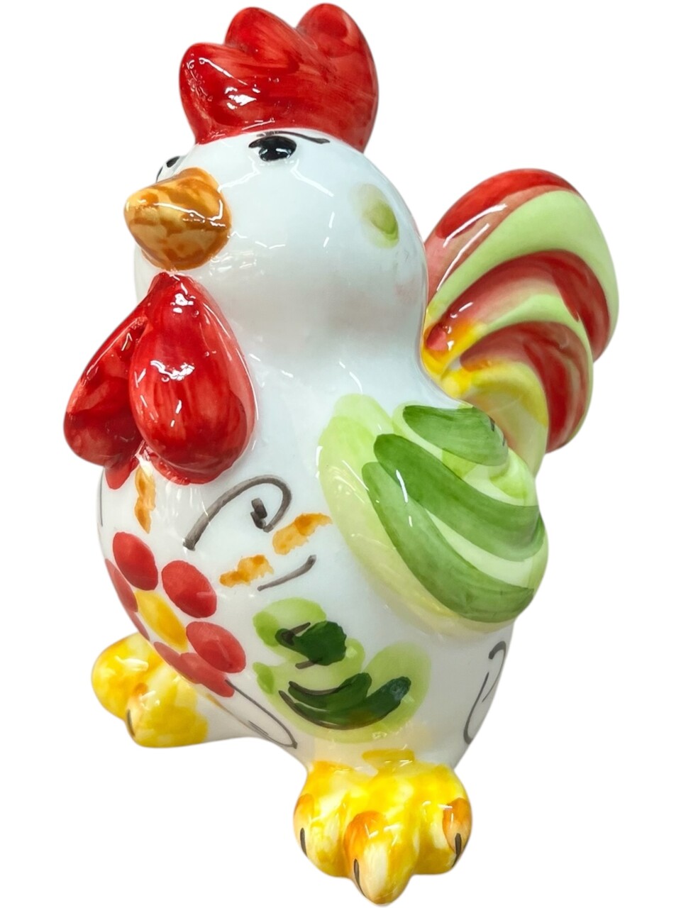 Galletto ornamentale in ceramica siciliana decoro floreale Produzione artigianale di Santo Stefano di Camastra h.13cm