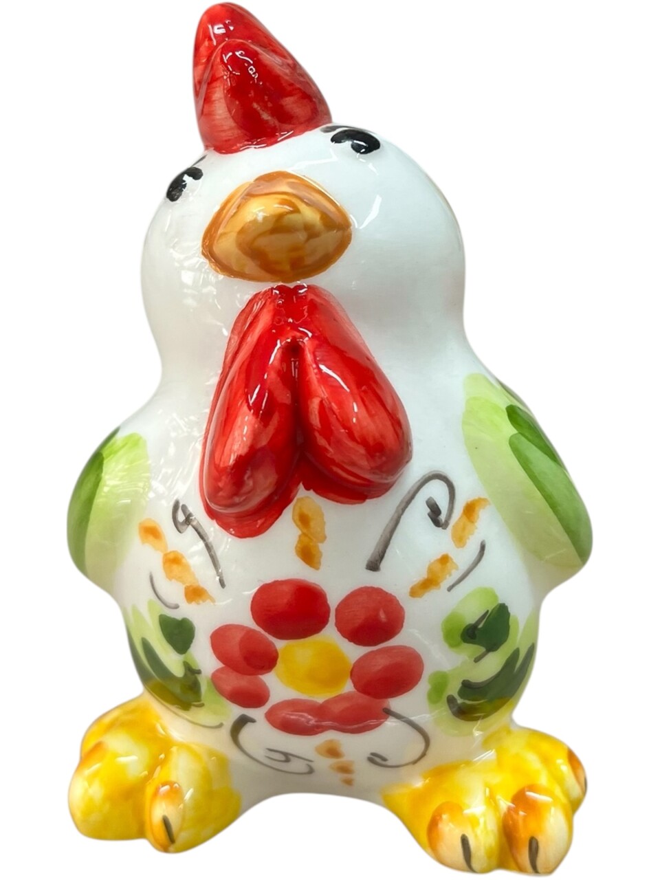 Galletto ornamentale in ceramica siciliana decoro floreale Produzione artigianale di Santo Stefano di Camastra h.13cm