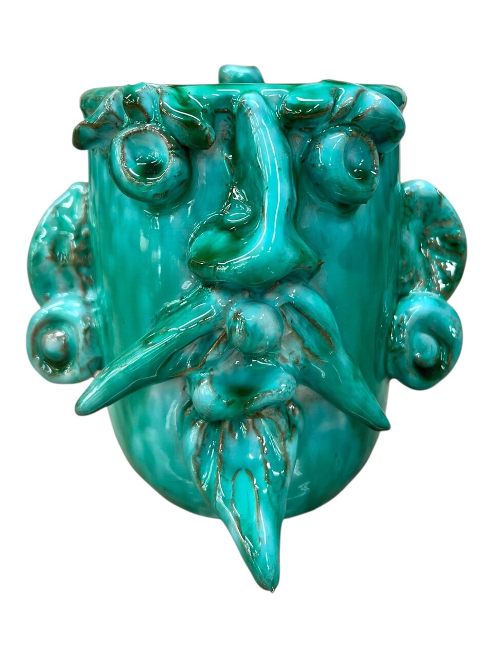 Boccale modello Sikano in ceramica siciliana decoro verde acqua Produzione artigianale di Santo Stefano di Camastra h.13cm