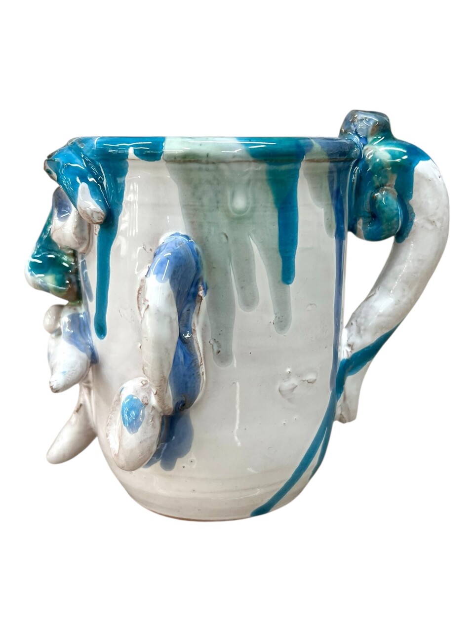 Boccale modello Sikano in ceramica siciliana decoro blu, azzurro e bianco Produzione artigianale di Santo Stefano di Camastra h.13cm