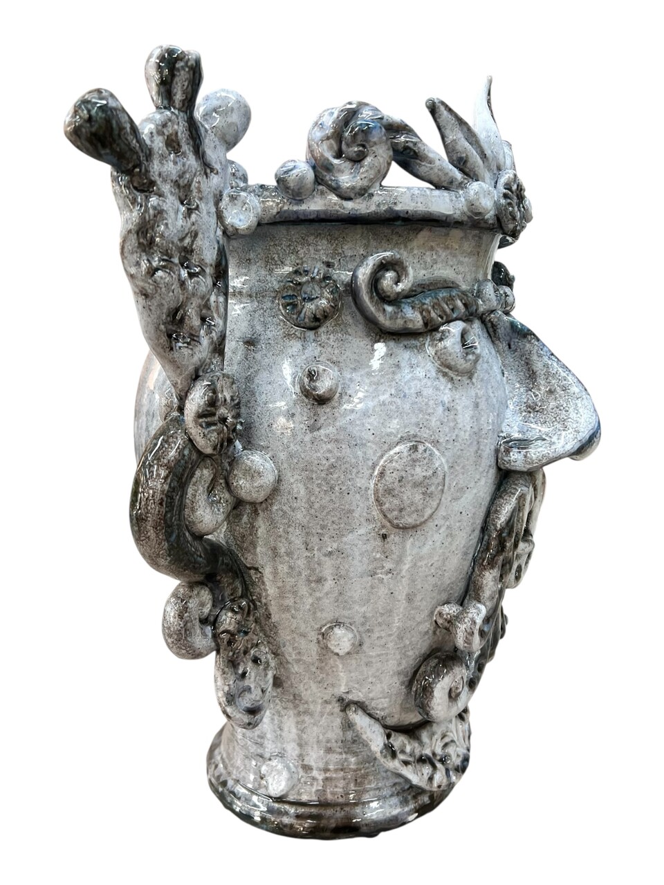 Testa di moro vaso Sikano collezione I Miti con fichi d'india decoro grigio effetto marmo Produzione artigianale di Santo Stefano di Camastra h.40cm