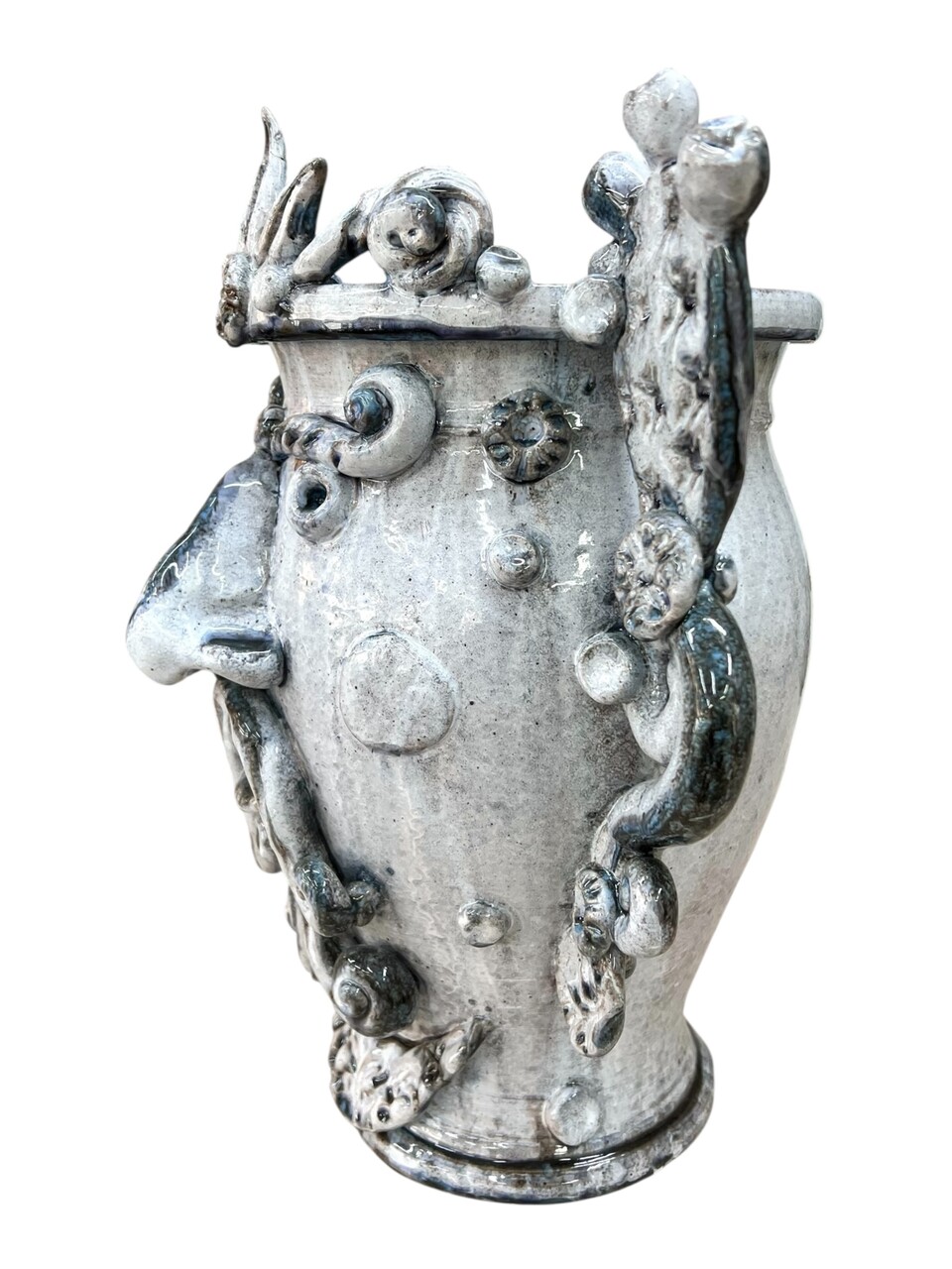 Testa di moro vaso Sikano collezione I Miti con fichi d'india decoro grigio effetto marmo Produzione artigianale di Santo Stefano di Camastra h.40cm