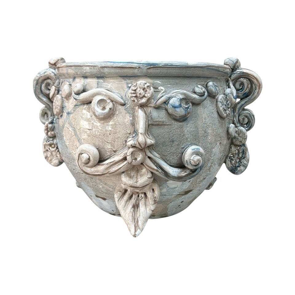 Testa di moro collezione I Miti vaso Sikano decoro bianco e grigio effetto marmo Produzione artigianale di Santo Stefano di Camastra h.25cm