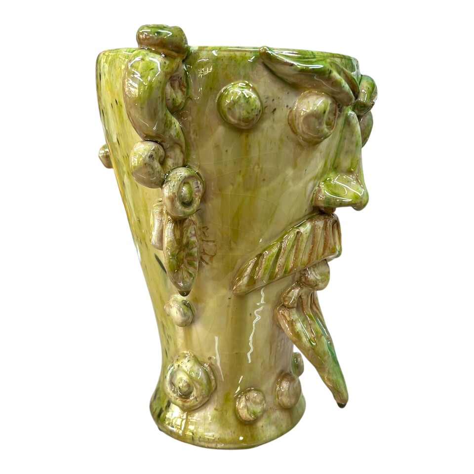 Testa di moro collezione I Miti vaso Sikano decoro verde bosco sfumato Produzione artigianale di Santo Stefano di Camastra h.22cm