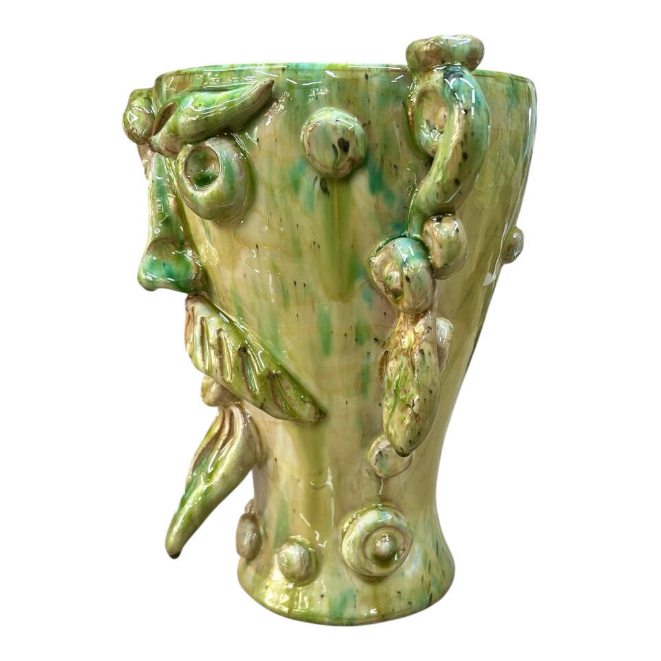 Testa di moro collezione I Miti vaso Sikano decoro verde bosco sfumato Produzione artigianale di Santo Stefano di Camastra h.22cm