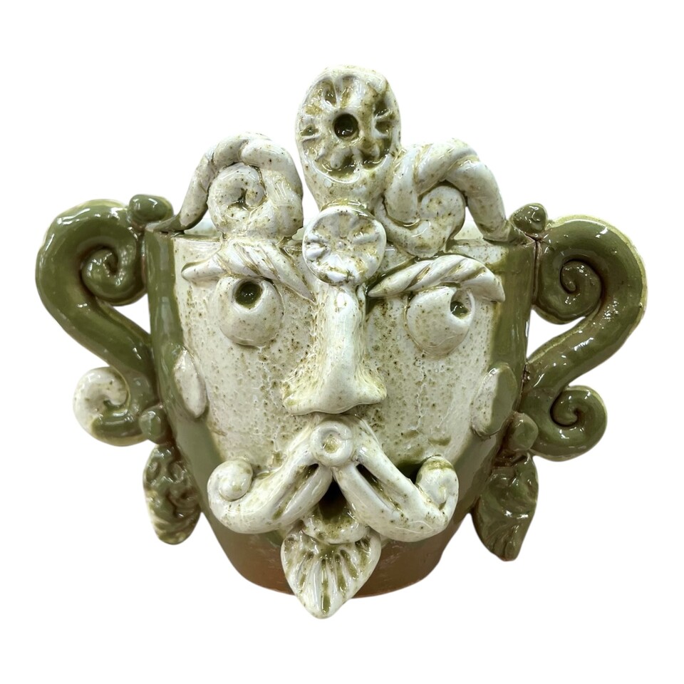 Testa di moro collezione I Miti modello Sikano decoro bianco effetto marmo e verde Produzione artigianale di Santo Stefano di Camastra h.20cm