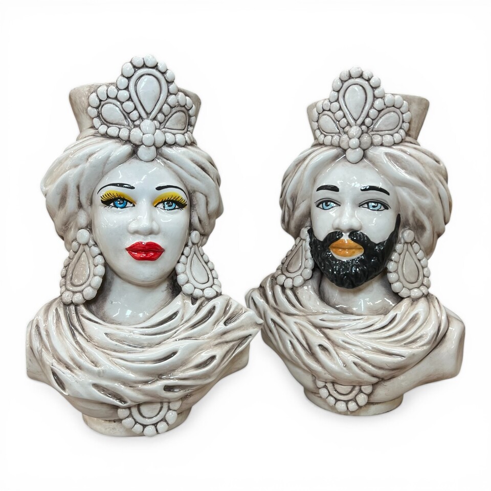 Teste di moro mezzo busto modello gioiello decoro fumé Produzione artigianale di Caltagirone h.30cm