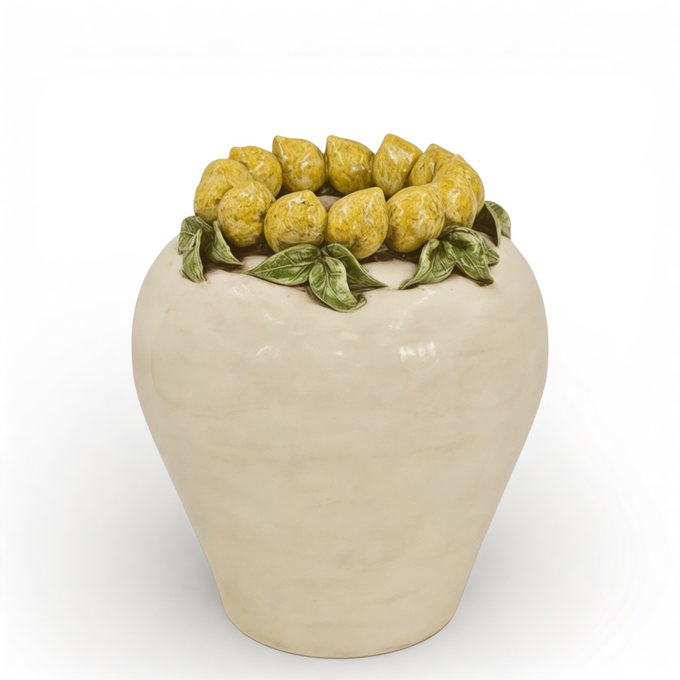 Vaso boccia in ceramica siciliana con limoni decoro madreperla Produzione artigianale di Caltagirone h.27cm