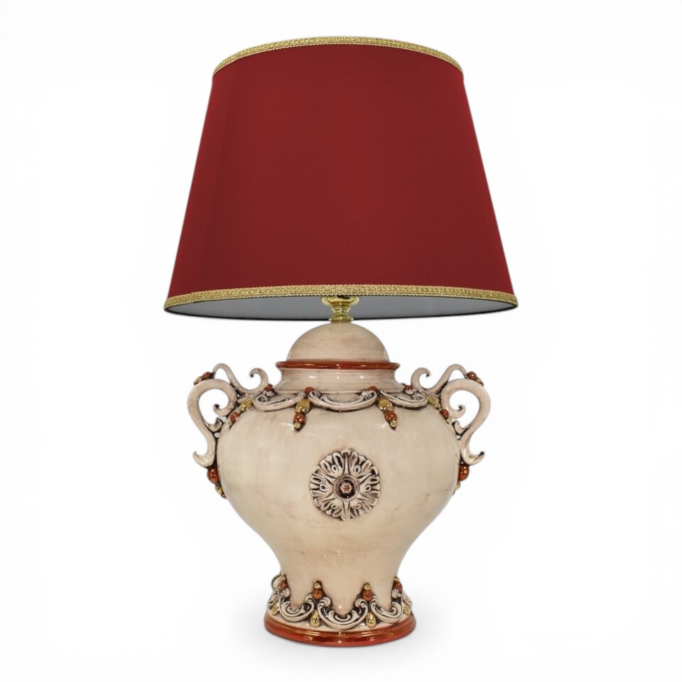 Lume palla con manici in ceramica siciliana con dettagli in oro e lustri madreperla antichizzato Produzione artigianale di Caltagirone h.65cm