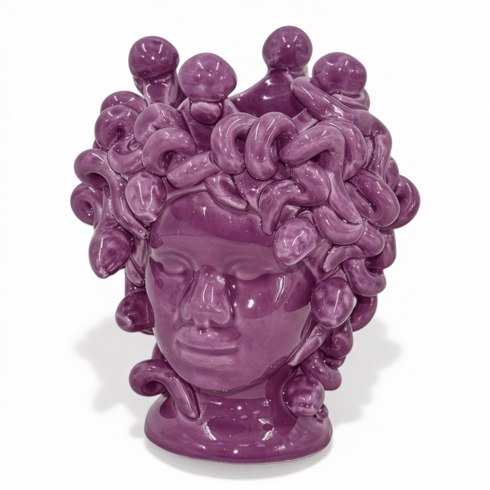 Testa di moro collezione I Miti modello Medusa monocolore glicine Produzione artigianale di Caltagirone h.15cm