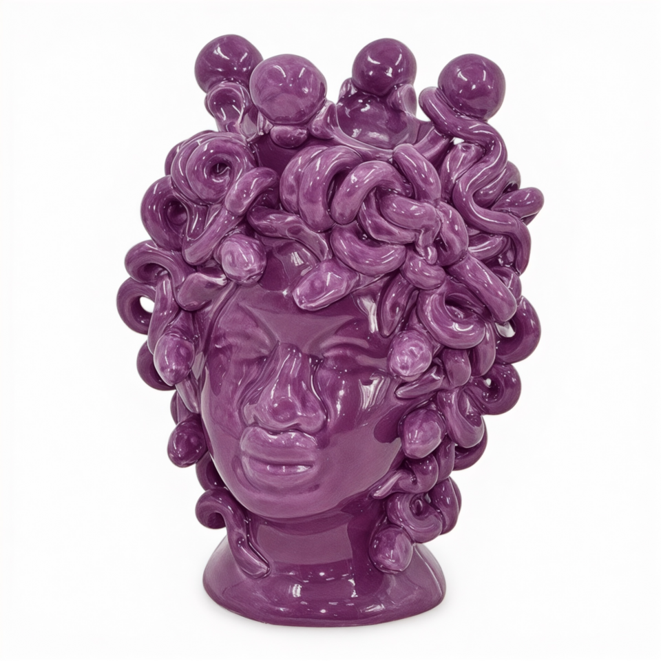 Testa di moro collezione I Miti modello Medusa monocolore glicine Produzione artigianale di Caltagirone h.20cm