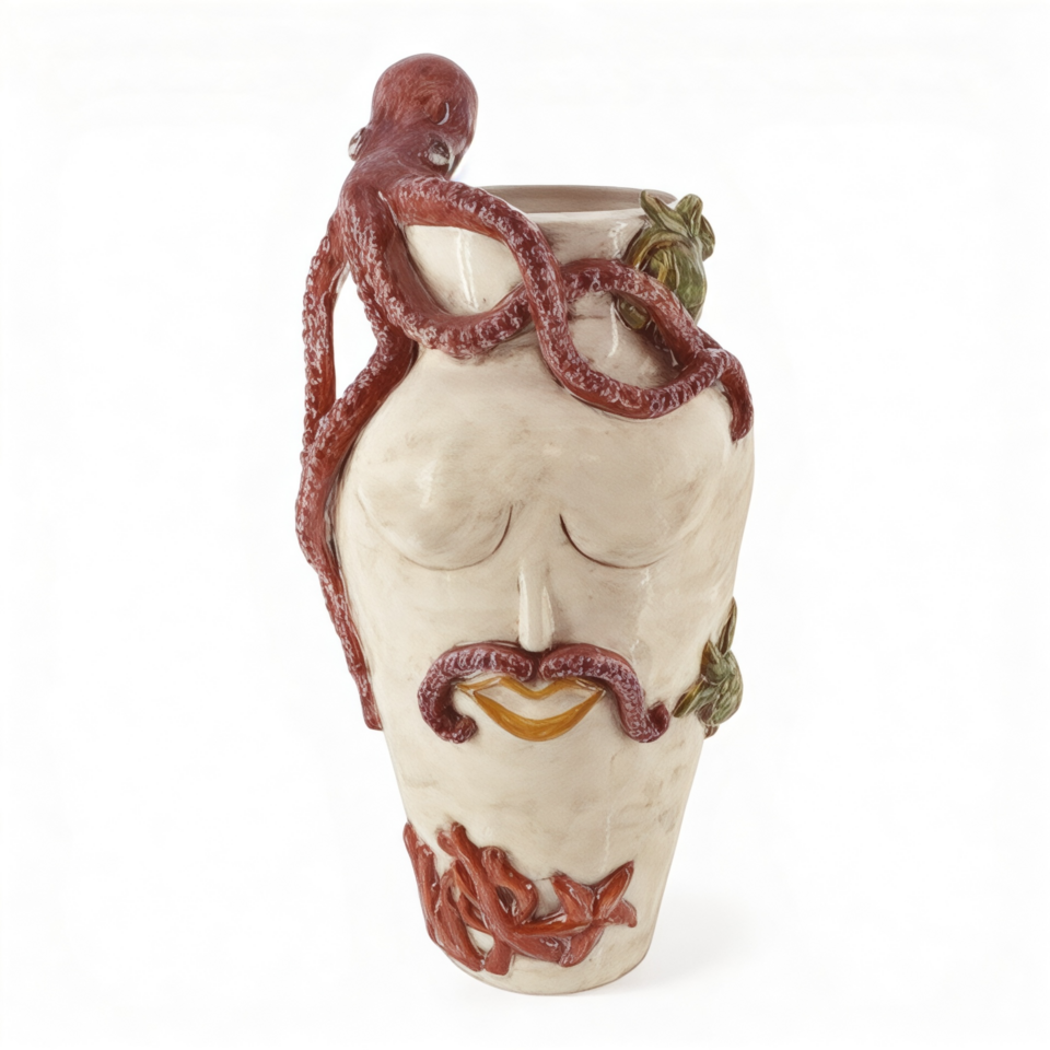 Testa di moro collezione I Miti modello Tritone Design decoro madreperla antichizzato Produzione artigianale di Caltagirone h.40cm