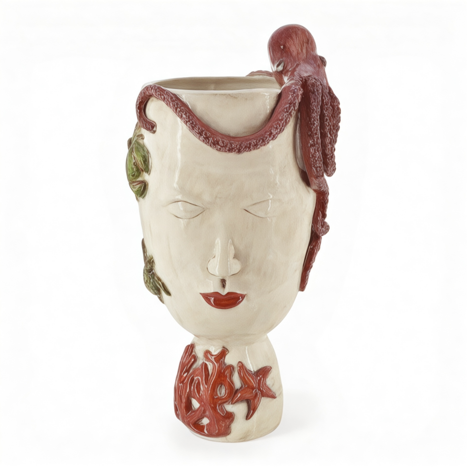 Testa di moro collezione I Miti modello Sirena Design decoro madreperla antichizzato Produzione artigianale di Caltagirone h.40cm