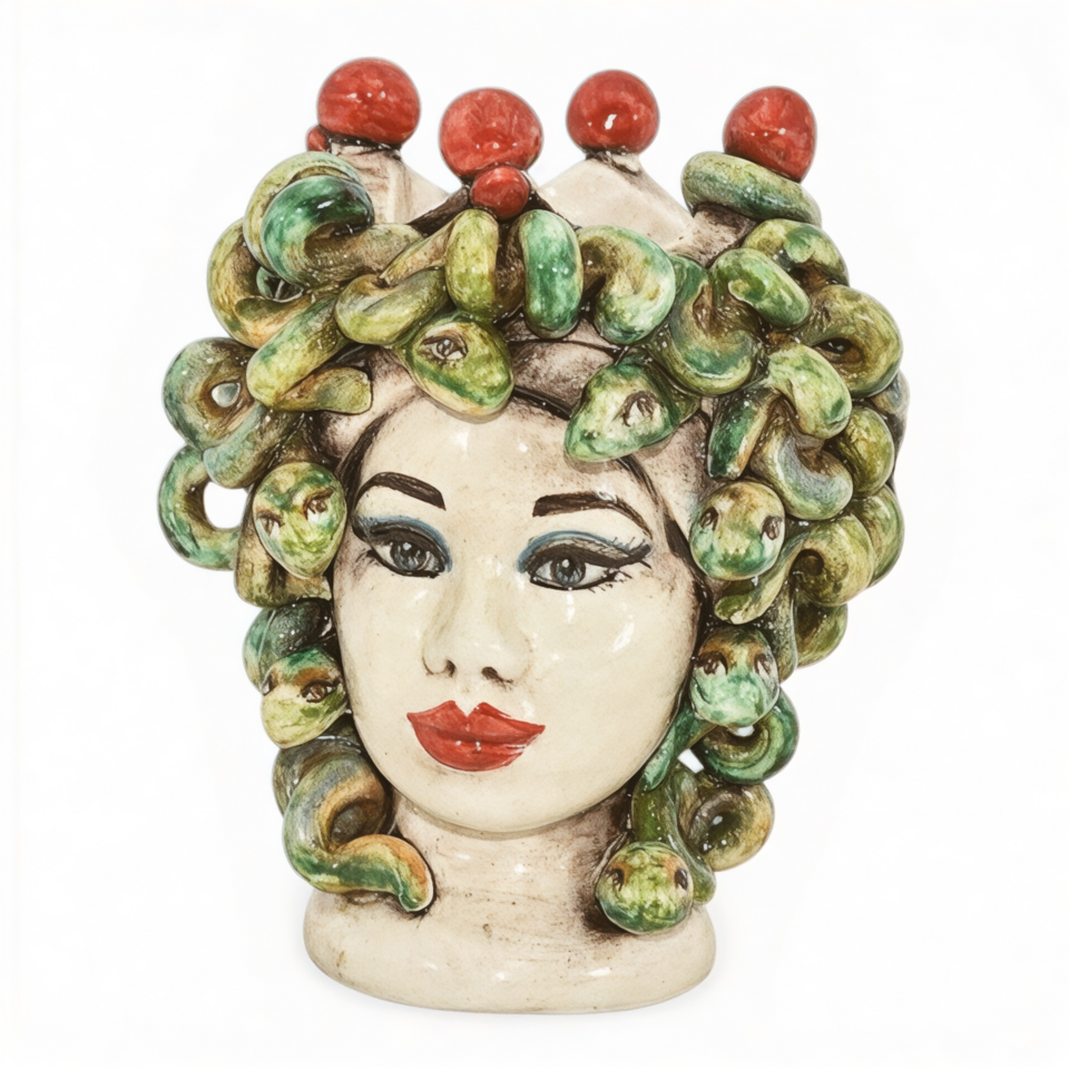 Testa di moro collezione I Miti modello Medusa con corona decoro in madreperla Produzione artigianale di Caltagirone h.15cm
