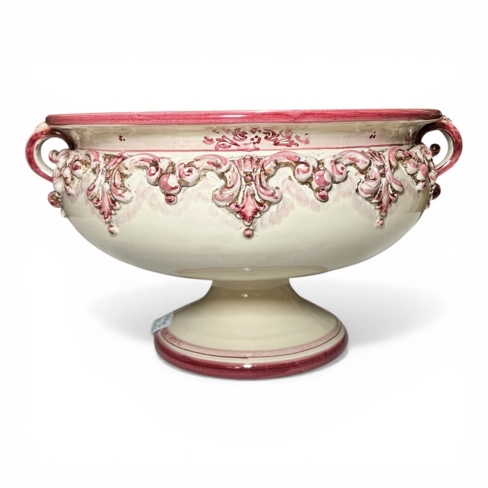 Alzata centrotavola in ceramica siciliana decoro plastico bordeaux Produzione artigianale di Caltagirone Diametro 30cm