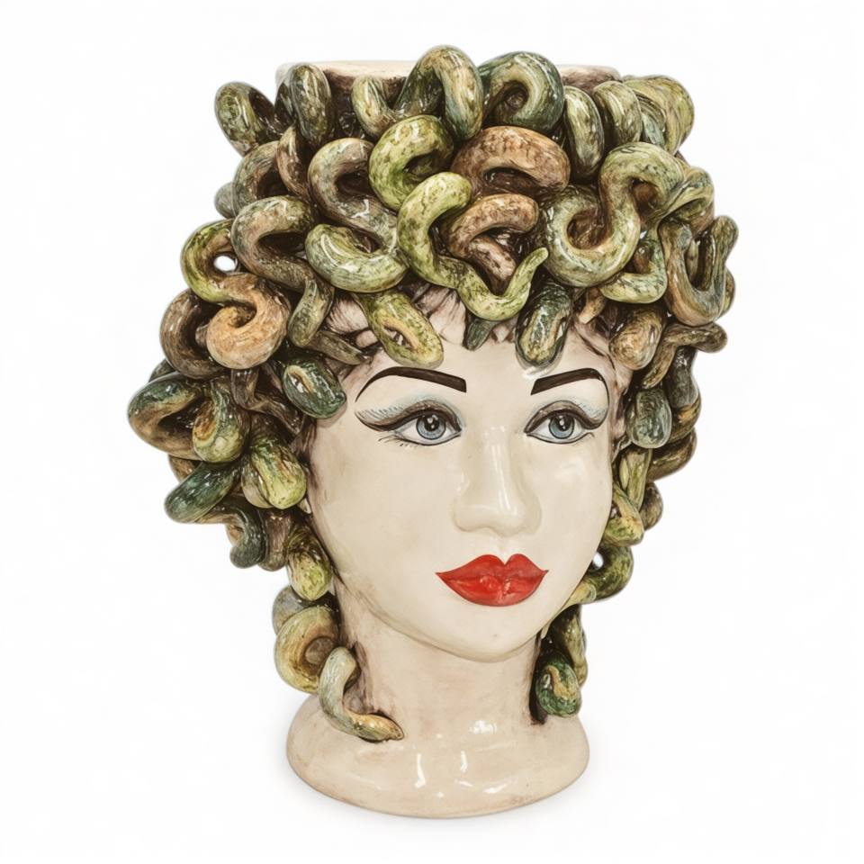 Testa di moro collezione I Miti modello Medusa corona liscia decoro in madreperla Produzione artigianale di Caltagirone h.42cm