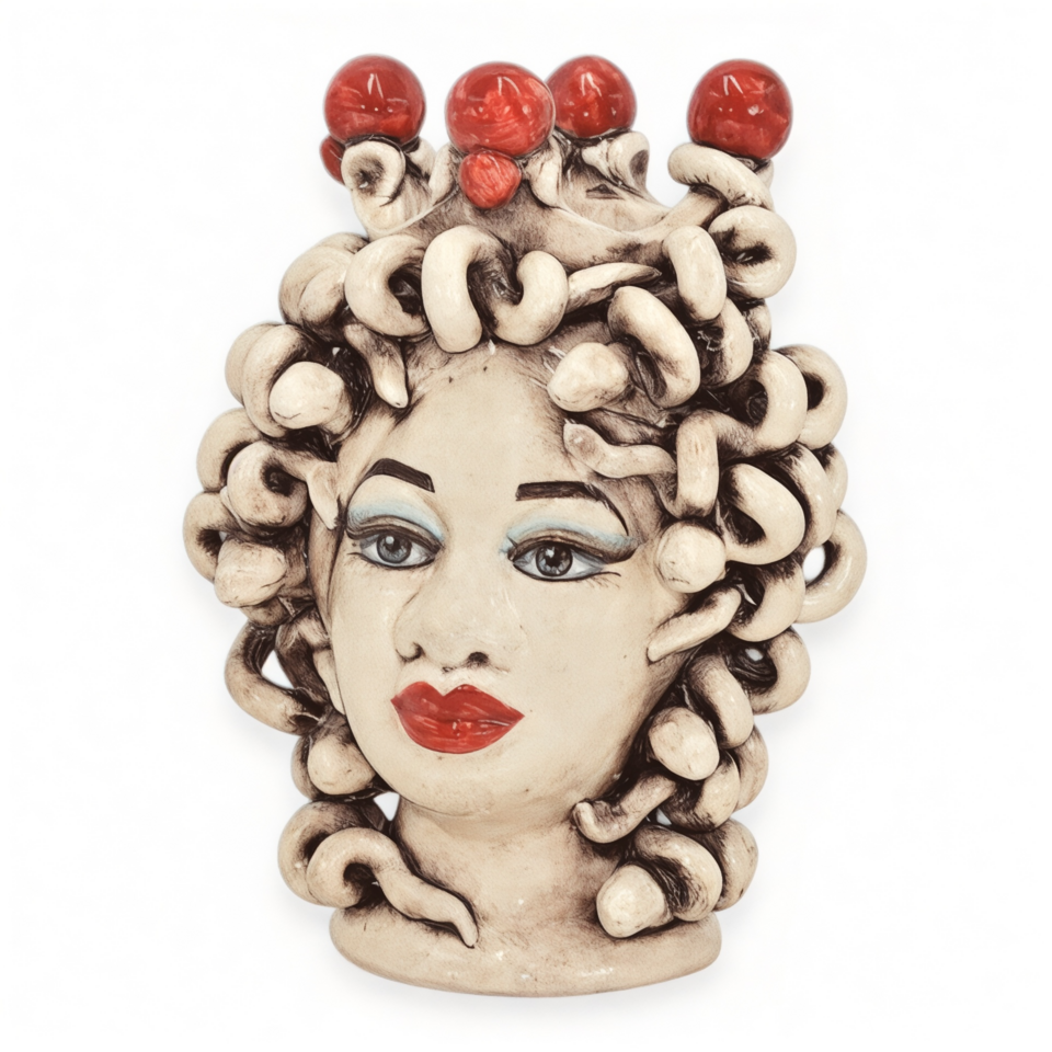Testa di moro collezione I Miti modello Medusa con corona decoro in madreperla antichizzato Produzione artigianale di Caltagirone h.20cm