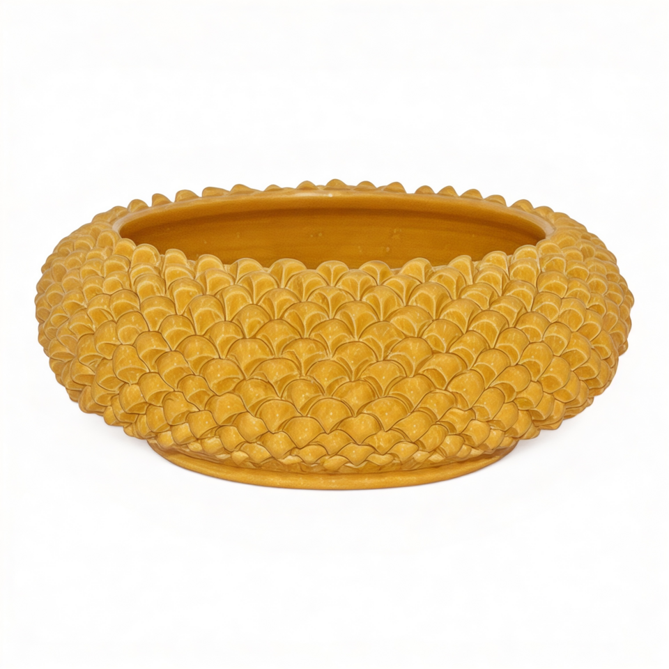 Centrotavola a pigna decoro giallo senape Produzione artigianale di Caltagirone monocolore