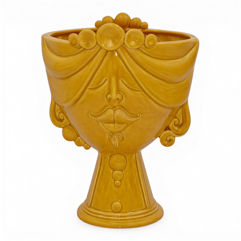 Testa di moro modello Zahira uomo decoro giallo senape monocolore Produzione artigianale di Caltagirone h.30cm