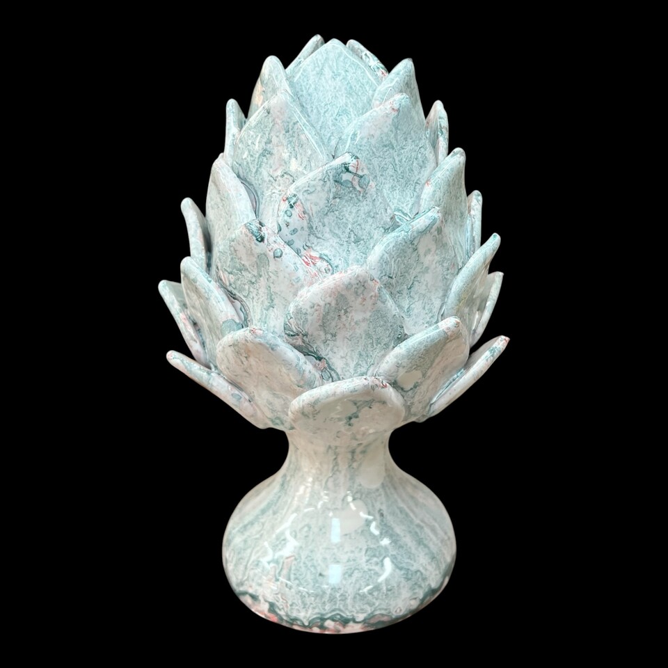 Carciofo decoro celeste effetto marmo in ceramica siciliana Produzione artigianale di Santo Stefano di Camastra h.28cm