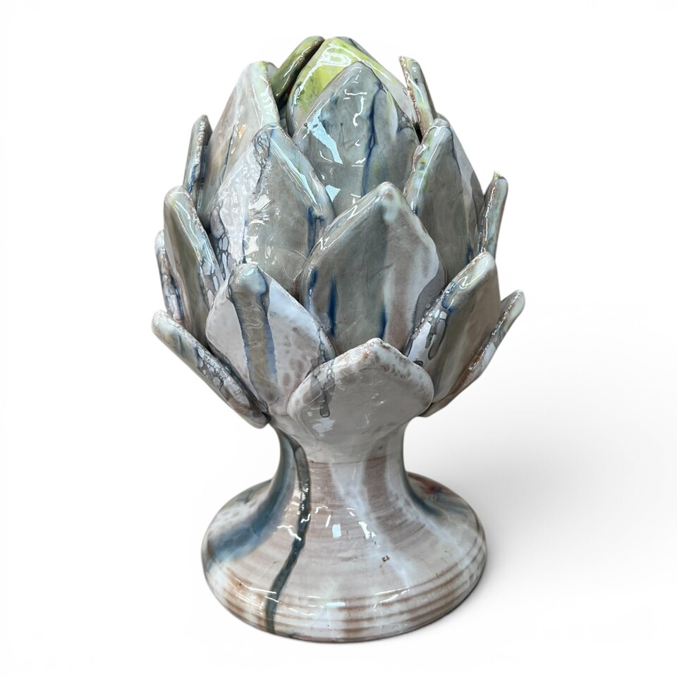 Carciofo decoro grigio e bianco in ceramica siciliana Produzione artigianale di Santo Stefano di Camastra h.23cm