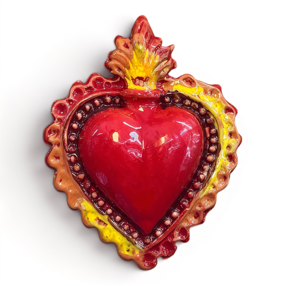 Cuore Sacro Ex Voto da parete decoro rosso e giallo in ceramica siciliana Produzione artigianale di Palermo h.12cm