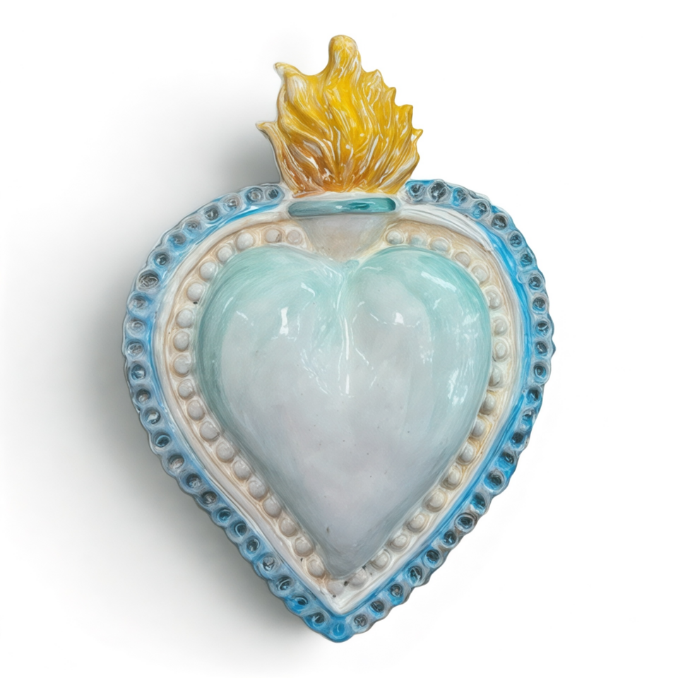 Cuore Sacro Ex Voto da parete decoro celeste e bianco in ceramica siciliana Produzione artigianale di Palermo h.23cm