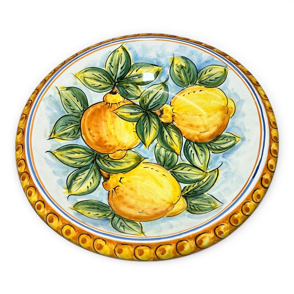 Ciotola centrotavola decoro limoni in ceramica siciliana Produzione artigianale di Santo Stefano di Camastra Diametro 30cm