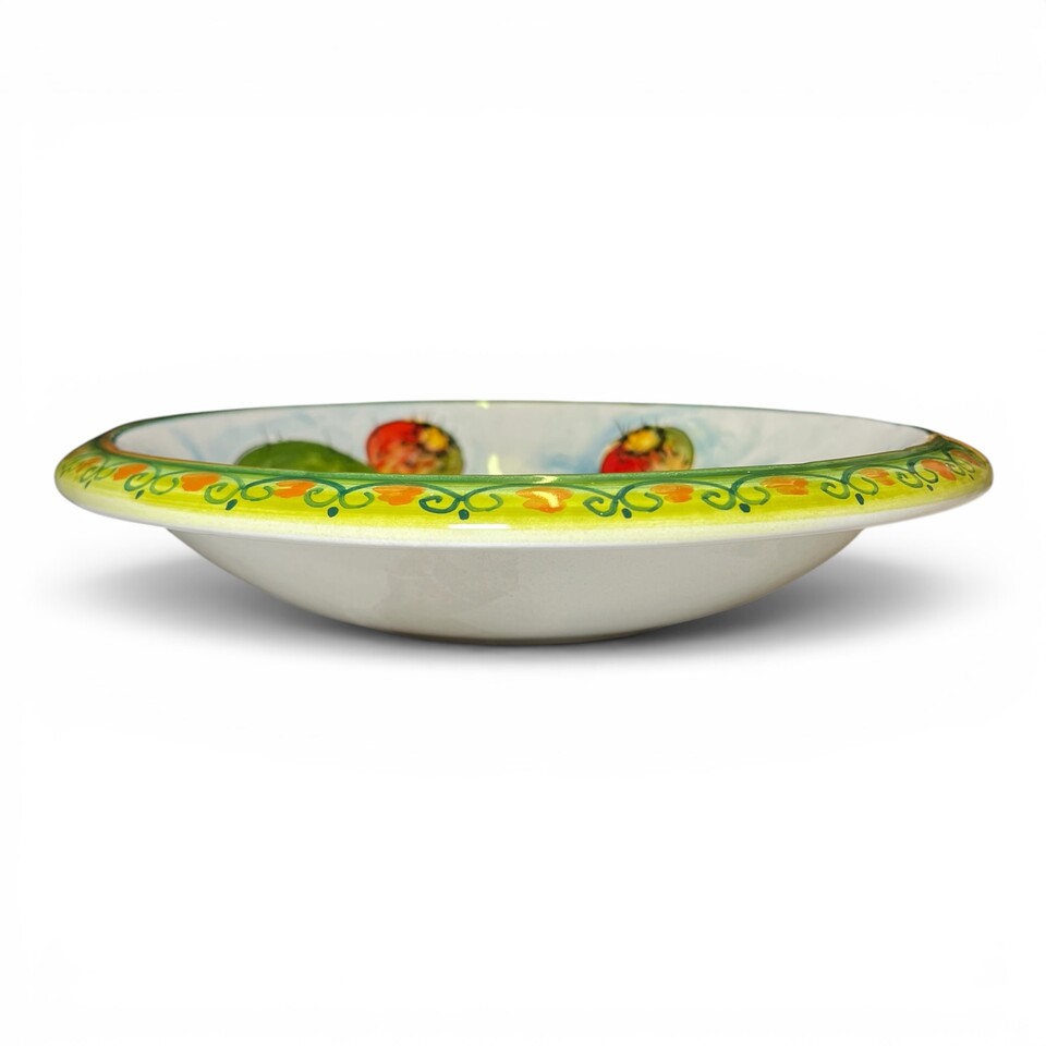 Ciotola centrotavola decoro fichi d’india in ceramica siciliana Produzione artigianale di Santo Stefano di Camastra Diametro 30cm