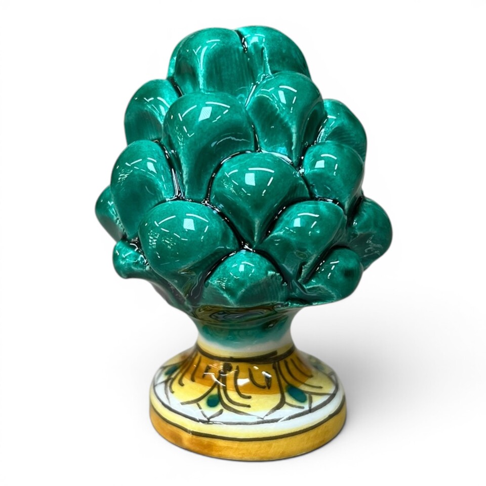 Pigna piccola con base decorata in ceramica siciliana Produzione artigianale di Caltagirone h.8/9cm